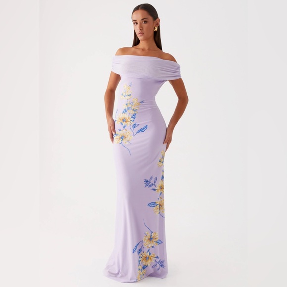 Peppermayo Dresses & Skirts - Peppermayo Lilac Off-Shoulder Floral Maxi Dress